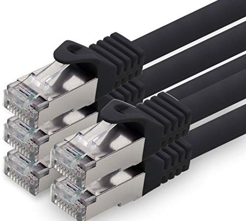 1aTTack - 0,5m - Câble réseau Cat 7 Lan Ethernet Cat7 RJ45 10000 Mo/s - noir - 5 pièces