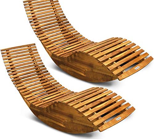 CASARIA 2X Chaise Longue à Bascule en Bois d'acacia certifié FSC Transat en Bois Ergonomique Bain de Soleil Jardin 150x60x93 cm Sauna Bois Résistant aux intempéries