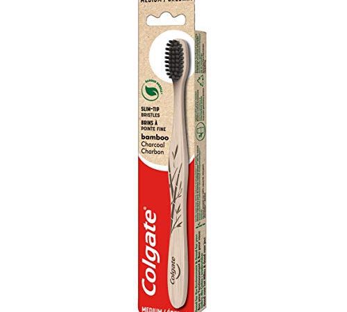 COLGATE - Brosse à Dents en Bambou avec Brins infusés au Charbon - Brosse à Dents Medium - Manche fabriqué à partir de bambou biodégradable, 100% Naturel - Favorise une Bonne Santé Bucco-Dentaire