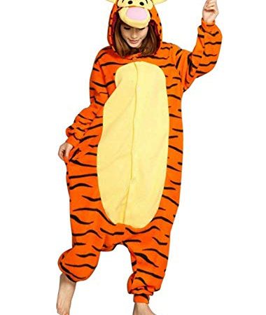 Costume de carnaval, Halloween ou pyjama unisexe, combinaison d'animal orange Tigre Medium