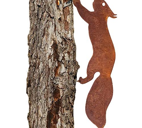 Écureuil pour Arbre - Décoration de Jardin en métal - 30 cm - Patine Rouille Naturelle