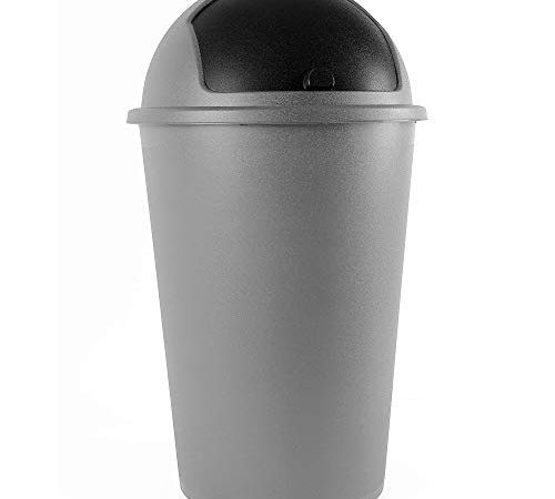 Deuba Poubelle corbeille 50 litres Push Can Gris Argent - couvercle basculant - 68X 40cm - Maison cuisine déchets