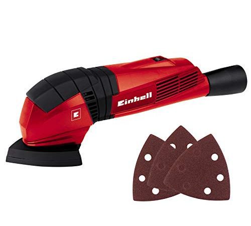 Einhell Ponceuse delta TC-DS 19 (190 W, Dimensions de la feuille : 90x90x90 mm, Système auto-agrippant, Livré avec adaptateur pour aspiration et 3 feuilles abrasives)