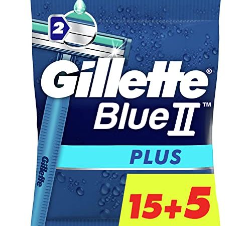 Gillette Blue Ii Plus Rasoirs Jetables Homme, Le paquet de 20 rasoirs