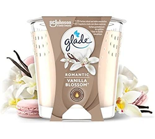 Glade Bougie Parfum Infusé Huiles Essentielles Romantic Vanilla Blossom 30 Heures de Parfum 129 g