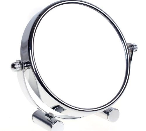 HIMRY Miroir de Maquillage/Miroir cosmétique, pivotant à 360° - Double Face : Normal et grossissement x10.Miroir sur Pied, Miroir Rasage, Miroir Salle de Bain, chromé, KXD3104 - x10