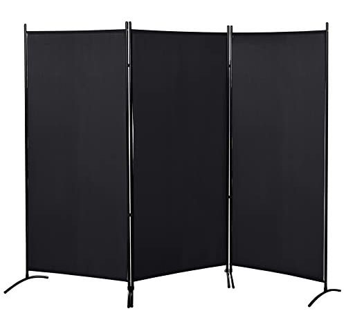 HOMCOM Paravent Double Store latéral Brise-Vue paravent sur Pied séparateur dim. 2,53L x 0,5l x 1,82H m métal Polyester Haute densité Noir