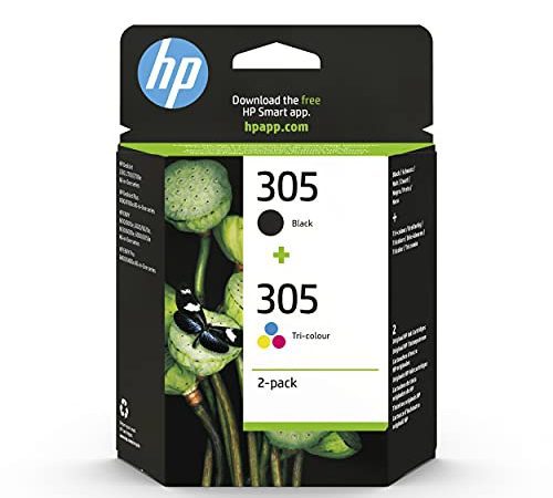 HP 305 Pack de 2 Cartouches d'Encre Noire et Trois Couleurs Authentiques (6ZD17AE)