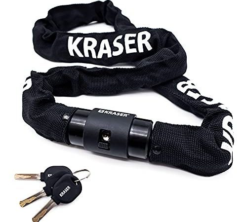 KRASER KR620 Chaîne Antivol Velo Cadenas Velo avec Capuchon Étanche, Chaine Antivol Chaine Cadenas Vélo Scooter 6mm Rotation 360 degrés, Universel 100cm, 3 Clés Noir