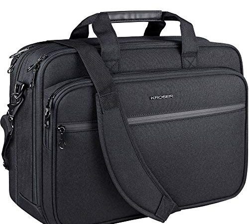 KROSER 18" Sac à main Sacoche pour Ordinateur Portable Jusqu'à 17,3" Sacoche Imperméable extensible Porte-doucments à Bandoulière avec Poches RFID pour Voyage/Affaires/Collège/Homme laptop bag