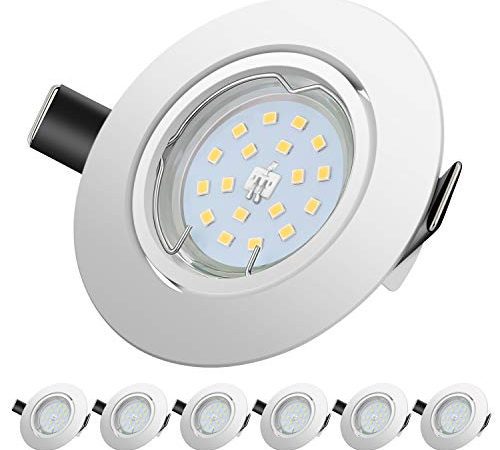 LED Spots Encastrables, Blanc Froid 6000K,600lm Plafonnier Encastré,5W Equivalente de 60W Ampoule halogène,30°orientable,120°d'éclairage,6x GU10 Lampe de plafond