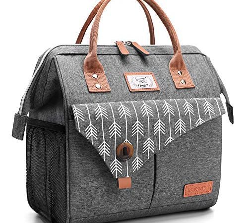 Lekesky Sac Isotherme Repas Femme 11 L Lunch Bag Glaciere Souple Isotherme pour Bureau Travail Pique-Nique Livraison Gris