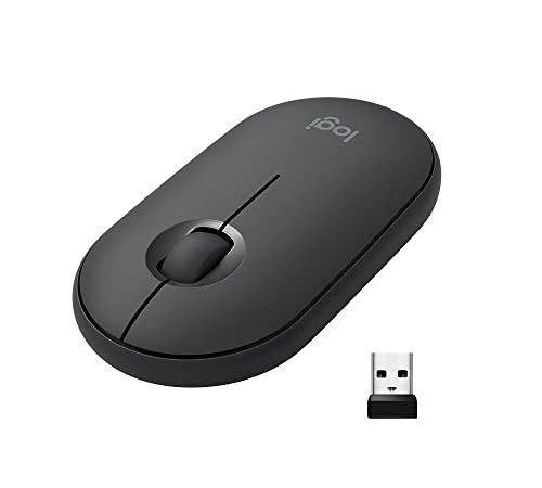 Logitech Pebble, souris sans fil avec Bluetooth ou récepteur 2,4 GHz, souris silencieuse et ultra-fine pour ordinateur portable, notebook, iPad, PC, Mac et Chromebook - Graphite/Noir