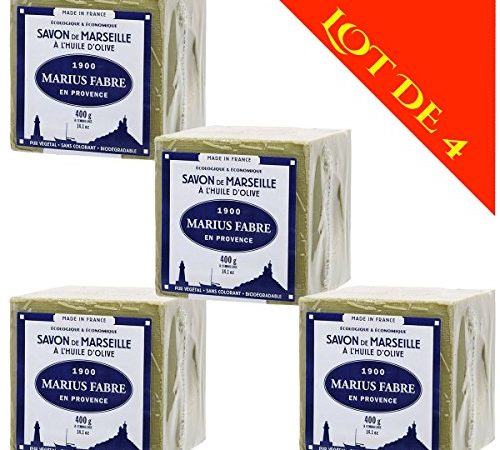 Lot de 4 savons de MARSEILLE à L'HUILE D'OLIVE - Cubes de 400g - Marius Fabre