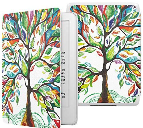 MoKo Étui pour Kindle 6 Pouces (10ème génération - modèle 2019), Coque de Protection Pliable en Cuir Super Fin et Léger avec Auto Réveil/Veille, Pas Compatible avec Kindle Paperwhite - Arbre Coloré