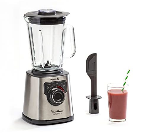 Moulinex Perfect Mix + Blender haute vitesse, 1200 W, Bol verre 2L, 3 programmes automatiques, Smoothie, Glace pilée, Nettoyage automatique LM811D10 [Commandes en anglais]