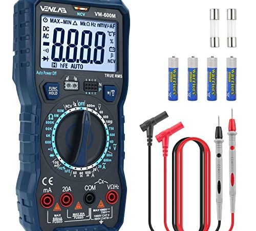 Multimètre Numérique TRMS 6000 Comptes, Voltmètre, Testeur Electrique VENLAB, Mesure Tension Courant CA/CC Résistance Diodes Continuité Capacité hFE