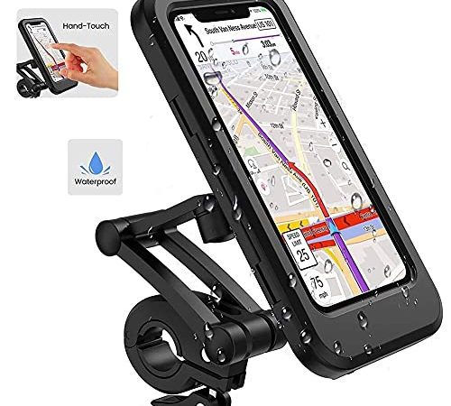 NEVYTOL Support Téléphone Moto,Etanche Support Telephone Velo,360°Support Smartphone Moto Scooter avec Habillage Pluie Porte Téléphone pour Moto