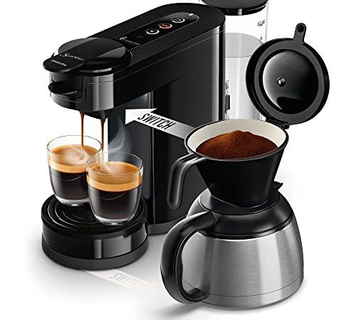 Philips Domestic Appliances SENSEO Switch Machine à Café à Dosettes et Filtre - Technologie 2 en 1, Réservoir d'Eau de 1 L, 7 Tasses en une Seule Fois, Couleur Noir intense (HD6592/65)