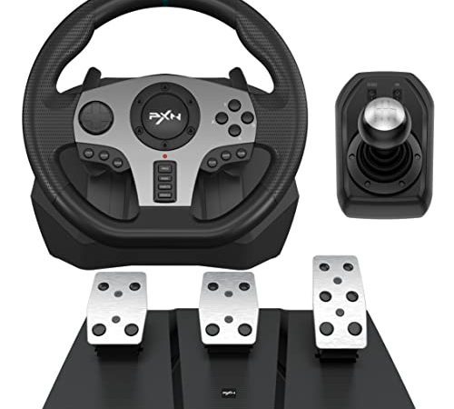 PXN V9 Volant de Jeux, PC Volant avec Pédales et Levier de Vitesses, 270/900° Volant de Course, Retour de Vibratoire, Volant pour PS4, Xbox One, Xbox Series X&S, PC, PS3, Switch