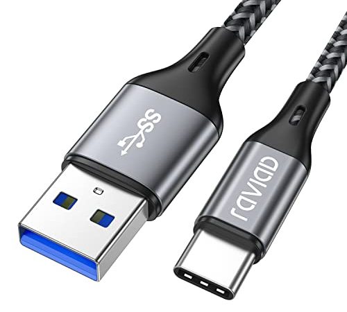 RAVIAD Câble USB Type C à USB 3.0, [1m/3.3ft] Câble USB C Charge Synchro Ultime Rapide Nylon Tressé Chargeur USB C Connecteur pour Samsung Galaxy S21/S20/S10/S9/S8, Huawei P30/P20, Sony Xperia - Gris