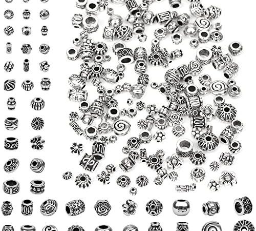 RUBY 100g 300 pièces Perles Intercalaires Tibetaine DIY Creation Perles pour Bracelet ,Perle Argent Mixte Perle en Metal Coupelle à Bijoux, Perles Tibetaines Argent Métal Fabrication Bijoux