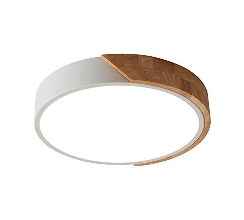 Schindora Plafonnier LED 24W Blanc Chaud 3000K 1600LM, Plafonniers LED Modernes Ronds en Bois d'intérieur Ø30cm pour Salon Salon Cuisine Salle à Manger Couloir Bureau à Domicile