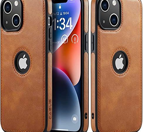 Sibada iPhone 14 Plus Logo View Compatible avec Cuir végétalien Fin de qualité supérieure, Classique de Luxe, élégante et Fine, conçue pour iPhone 14plus - Marron