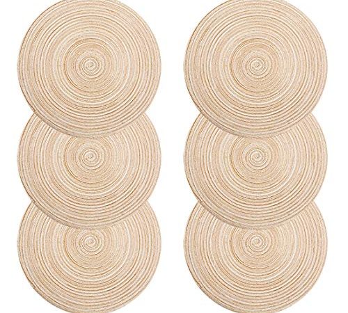 U'Artlines Sets de Table, Lot de 6 Set de Table PP Tressé Lavable Résistantes à la Chaleur Antidérapant, Set de Table Rond 35x35cm(Rond,Ivoire)