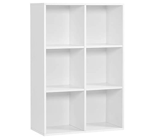 VASAGLE LBC203D Meuble de Rangement, Bibliothèque, Étagère de 6 casiers, Grande capacité, pour Salon, Chambre, Bureau, Blanc LBC203D, 65,5 x 30 x 97,5 cm