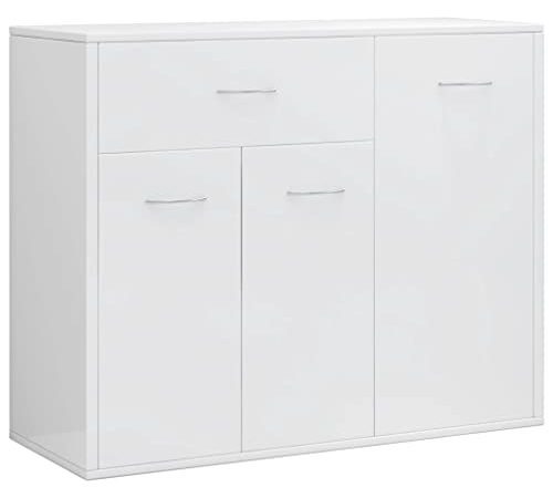 vidaXL Buffet Commode Meuble Armoire de Rangement Meuble de Rangement avec 3 Portes et 1 Tiroir Salon Maison Blanc Brillant 88x30x70 cm Aggloméré