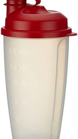 Westmark Gobelet Mélangeur/Shaker avec Echelle/Graduation de mesure, Disque Mélangeur amovible et Bec verseur refermable, Capacité : 0,5 l, Plastique, sans BPA, Mixery, Couleur : Translucide/rouge, 2435227R