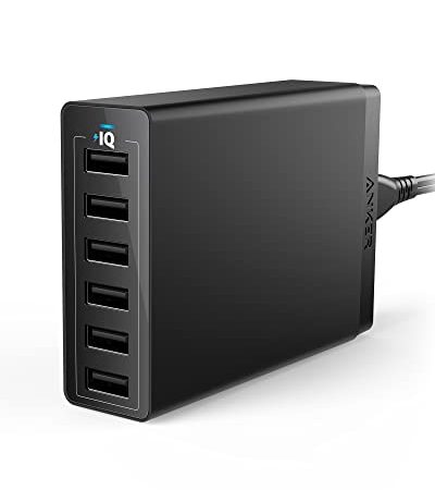 Anker Chargeur Secteur USB PowerPort 6 Ports 60W - Chargeur mural avec technologie PowerIQ, Adaptateur de Voyage pour smartphones et tablettes: iPhone, iPad, Samsung et autres