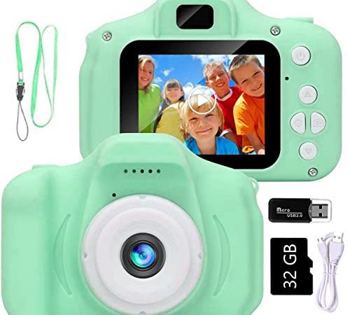 Appareil Photo pour Enfants, Kids Camera, Mini Numérique Caméra pour Enfant, 1080P HD Caméscope Antichoc Photo Vidéo pour Filles Garçons de 3 à 10 Ans (32G Carte Incluse)