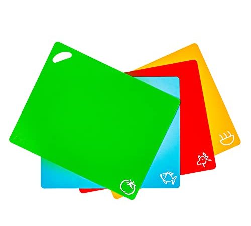 Axer 4 pcs Planches à Découper Plastiques Code Couleur - Grande Planche à Découper Plastique sans BPA - Set Planche à Découper Extensible