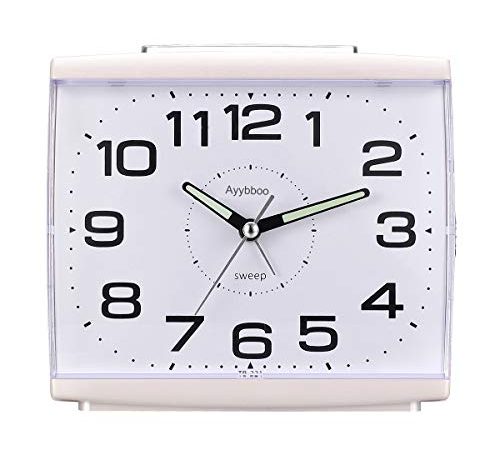 Ayybboo Réveil Matin à Piles Retro Réveil Silencieux sans Tic-Tac, Grand Cadran Réveil Original Analogique Quartz Alarme Réveil Vintage Lumineux Snooze Réveil Chevet