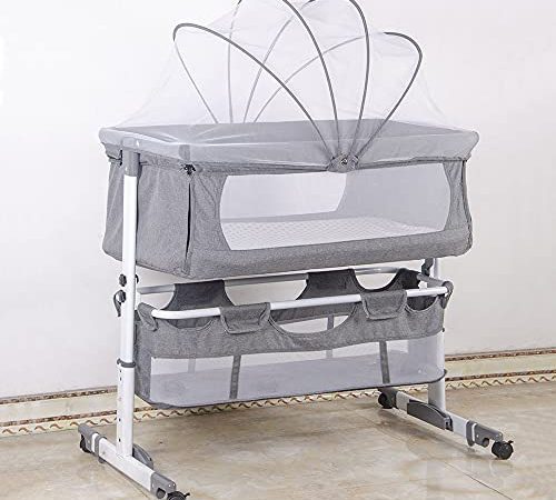 Berceau Cododo avec Matelas et Moustiquaire 2 in 1 Lit Bébé Cododo pour Les Bébés de 1 à 36 Mois Lit Bébé Pliable 2 en 1 Berceau bébé Mobile Lit d'Appoint (92*58*70-90cm (Gris))