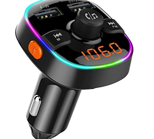 Bluetooth Voiture, Transmetteur FM Bluetooth, Adaptateur Bluetooth Voiture, Appel Mains Libres, Chargeur Voiture, Lecteur de Musique MP3, Support U Disk Carte U Disque TF avec Lumière Colorée