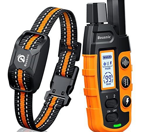 Bousnic Collier de Dressage pour Chien de 2600m avec Télécommande pour Chiens de 3 à 55 Kg Rechargeable Collier électronique étanche avec bip(1-8), Vibration(1-16), Choc sûr (1-99)