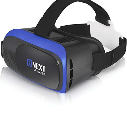 Casque Réalité Virtuelle, Casque VR Compatible avec iPhone/Android – Lancez Les Meilleures Applications/Jeux et Regardez Vos vidéos 3D & 360 avec Un Casque Doux, Confortable et réglable (Bleu)