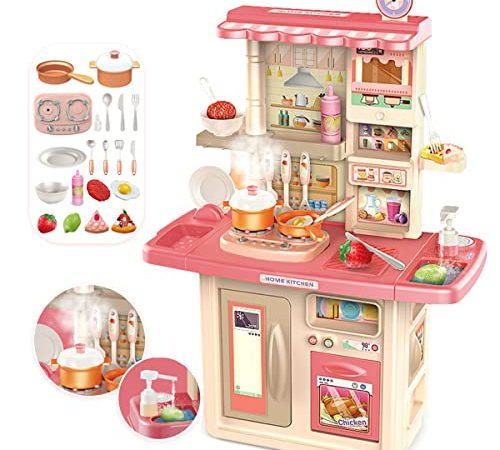 Ensemble de jeu de cuisine pour enfants avec jet d'eau sonore léger et accessoires de cuisine, jeu de simulation de 86 cm pour garçons et filles de 3, 4, 5, 6, 7 ans, cadeaux d'anniversaire