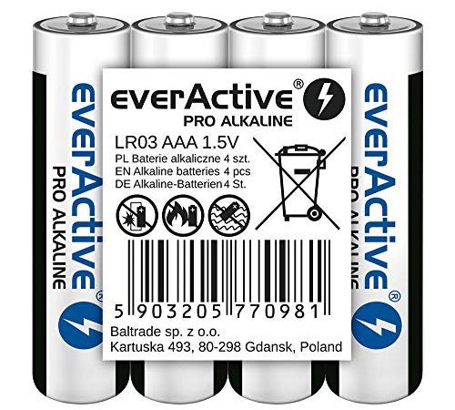 everActive Lot de 4 piles AAA Pro Alkaline Micro LR03 R03 1,5 V Haute performance 10 ans