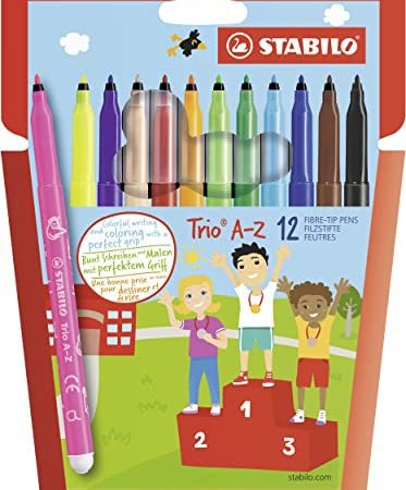 Feutre de coloriage - STABILO Trio A-Z - Étui carton x 12 feutres pointe moyenne - dont 2 fluo