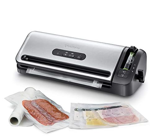 FoodSaver Machine Sous Vide avec compartiment de rangement pour rouleau et cutter, fonction marinade, inclus sacs de mise sous vide assortis et adaptateur intégré [FFS017X ]