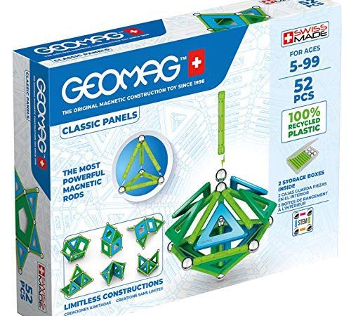 GEOMAG Magnetic Toys , Magnets for Kids , STEM-Endorsed Educational Building Set Made from 100 Percent Recycled Plastic , Storage Box , Age 5+ PANELS 52-Piece