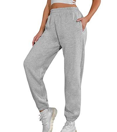 heekpek Pantalon Jogging Femme en Coton Sport Yoga et Fitness en Hiver Élastique Taille Haute Pants avec Poche Pantalon de Training - Couleur : Gris Clair - Taille : M -