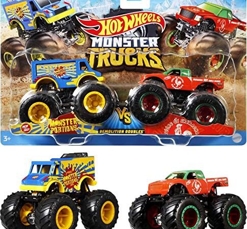 Hot Wheels Véhicules Monster Truck Duos De Démolition FYJ64 - Modèle aléatoire