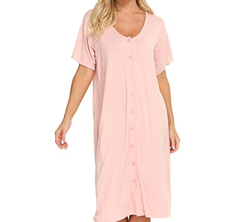 Jecarden Chemise de nuit confortable à manches courtes pour femmes, pour la maternité et pour le jour de l’accouchement à l’hôpital, rose, XL