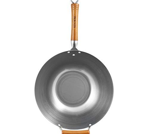 Ken Hom KH432003 Wok Acier au Carbone, 32cm, Excellence, Poele Wok Induction/Compatible avec les ustensiles en métal, Ne passe pas au lave-vaisselle, Garantie de 10 ans