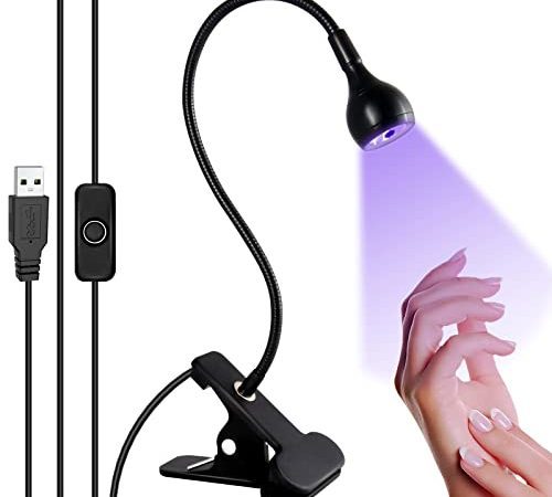 Lampe UV Ongles Gel Pose Americaine, 3W Lampe Led Ongles Professionnel, USB Utraviolette avec Clip, Rotative à 360 ° (Noir)